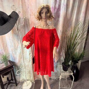 📌Ours Trendy Shoulder Off - Bell Sleeve - Mini Lace Dress - Going Out Dress